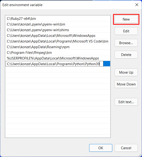 Windows 11 Edit Environment Variable