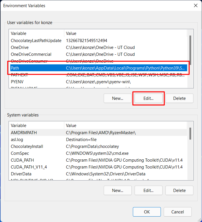 Windows 11 Environment Variables Dialog