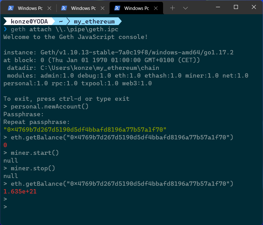 Add Account and Mine Ether