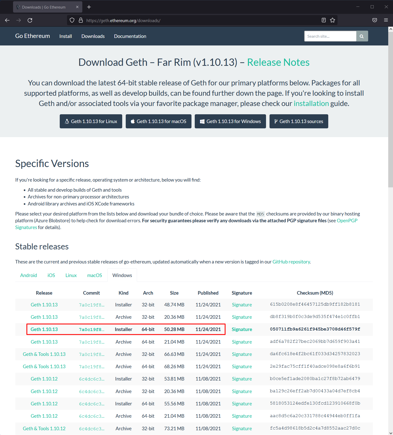 Geth Download Website