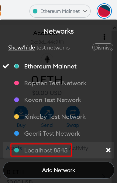 MetaMask Network Dropdown