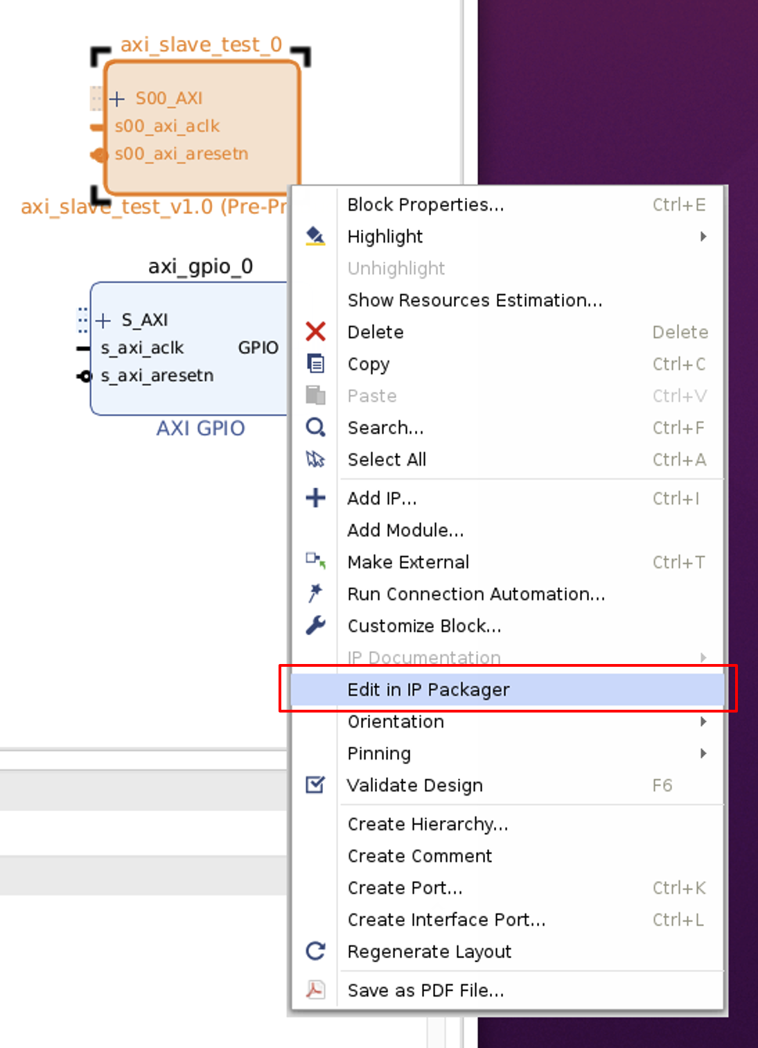 Vivado Block Design Edit in IP Packager