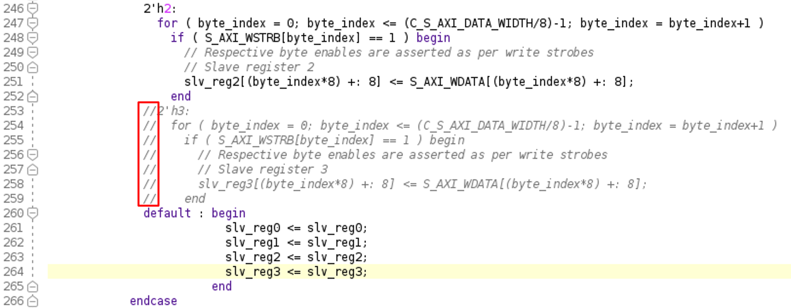 Vivado comment out write logic