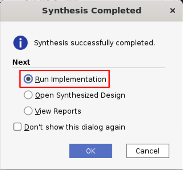 Vivado Synthesis Completed Dialog