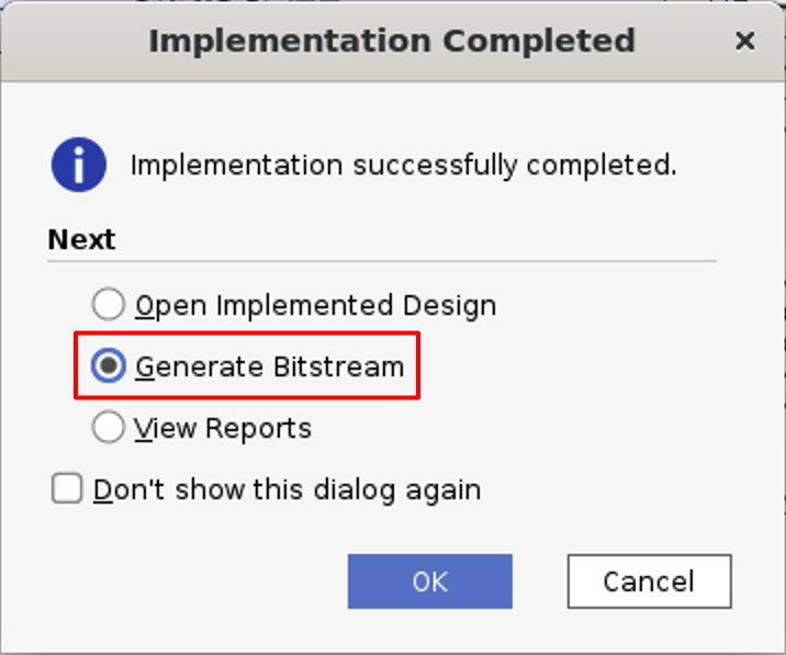 Vivado Implementation Completed Dialog